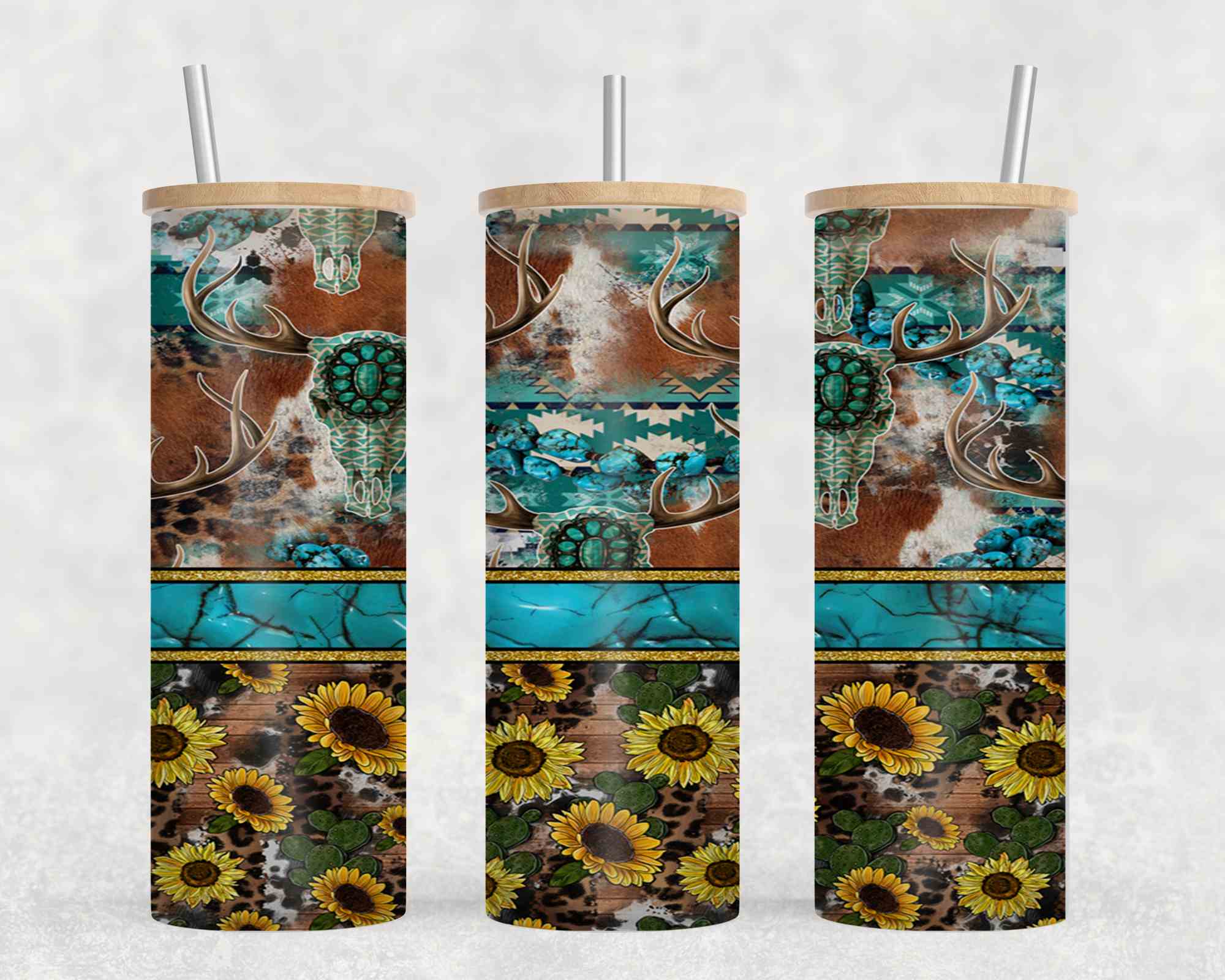 Turq Stripe Sun Flowers-10617